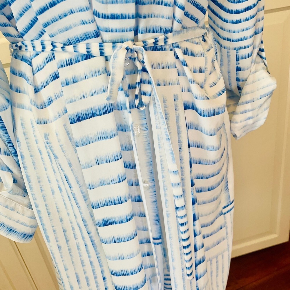 Chicos Shirt Dress Blue White Striped Print Long Sleeve Casual Belt Size M - Picture 4 of 7